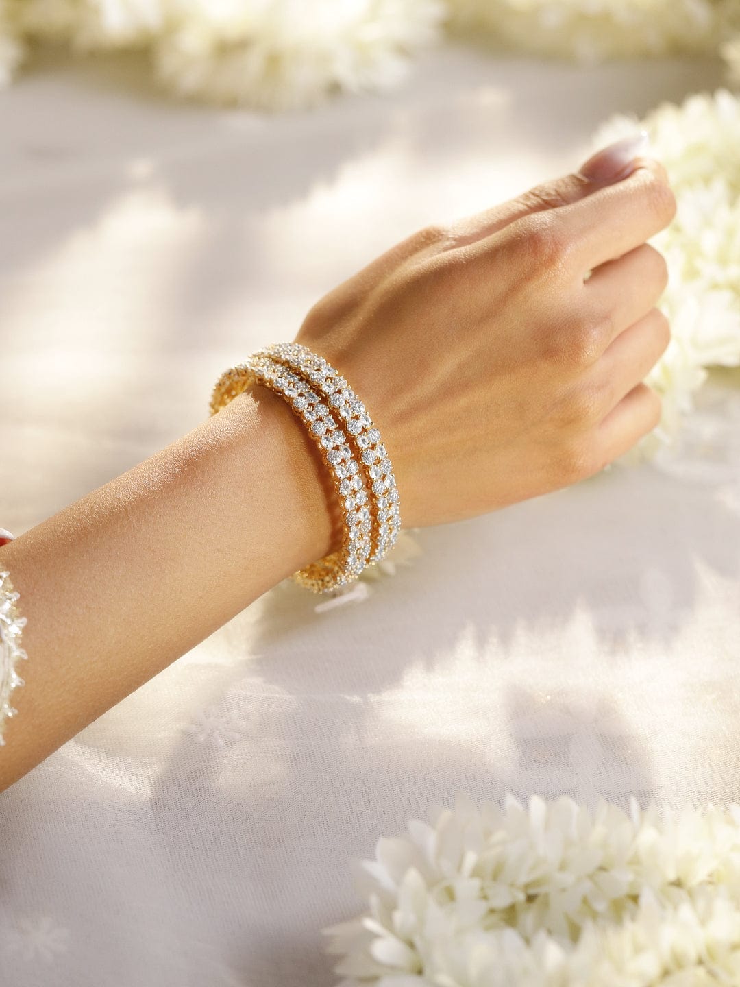 Set of 2 Gold-Plated Diamond Studded Bangles 2.8 - Large