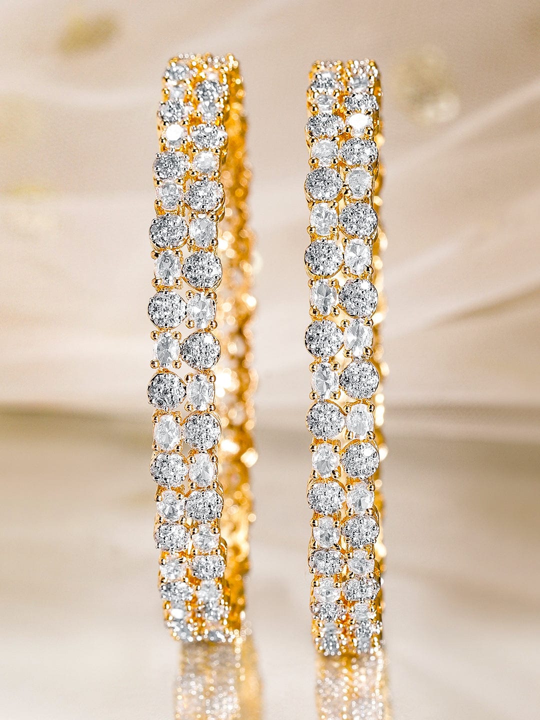 Set of 2 Gold-Plated Diamond Studded Bangles 2.4 - Small