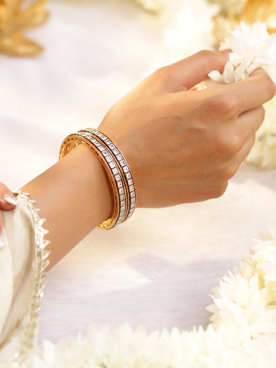 Touch of Elegance White Kundan Bangles 2.8 - Large