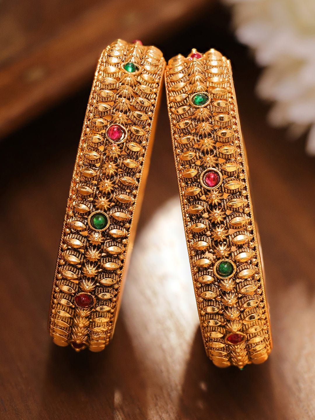 Stories in Green & Red Traditional Bangles 2.6 - Medium