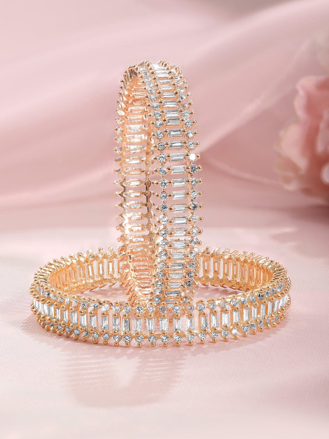 Rubans Set of 2 American Diamond Studded 22KT Gold-Plated Bangles 2.4.