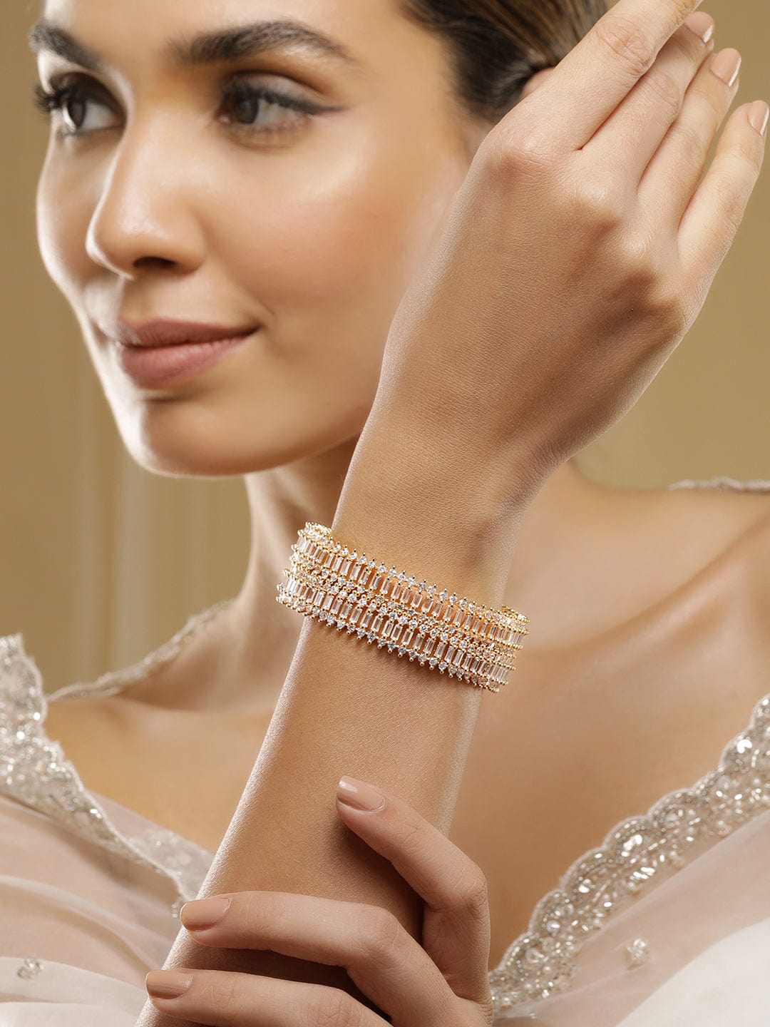 Rubans Set of 2 American Diamond Studded 22KT Gold-Plated Bangles 2.6 - Medium