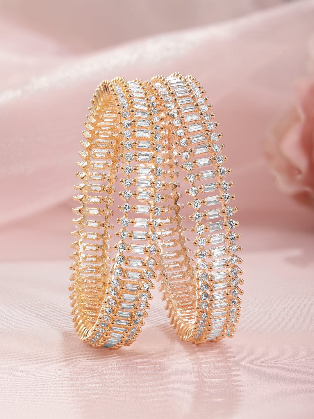 Rubans Set of 2 American Diamond Studded 22KT Gold-Plated Bangles 2.4.