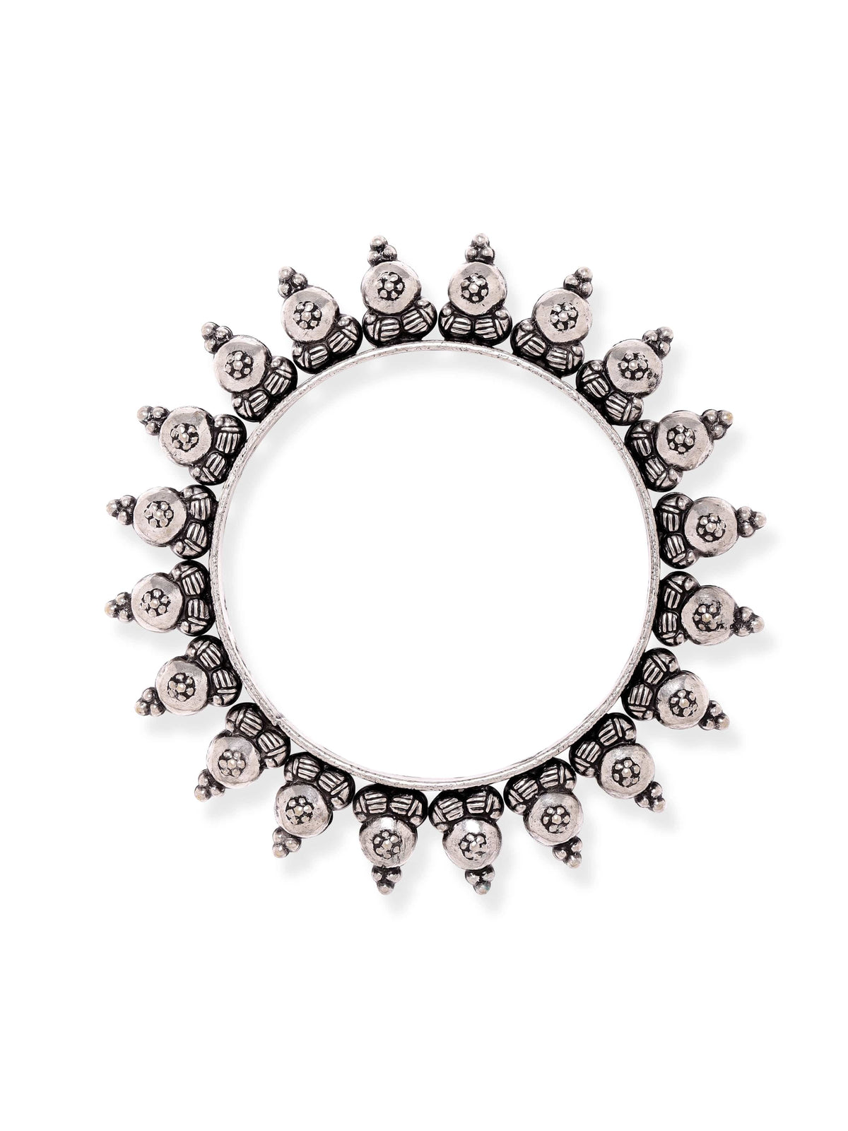 Rubans Set Of 2 Silver-Plated Oxidized Artisan-Crafted Bangles with Ghungroo Beads 2.4 - Small