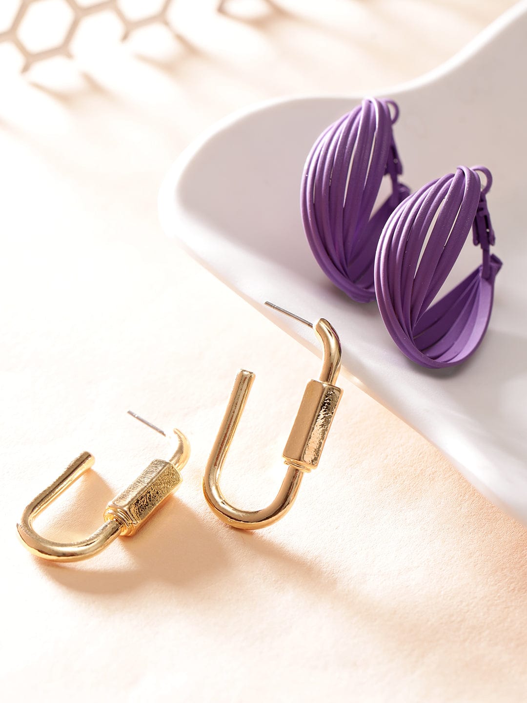 【Rubans】 Set of 2 Gold-Plated Hoop Earrings｜ゴールドメッキ フープイヤリング 2組セット