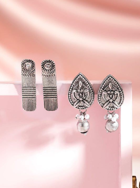 【Rubans】 Set of 2 Oxidised Geometric Drop Earrings｜オキシダイズド ジオメトリック ドロップイヤリング 2組セット