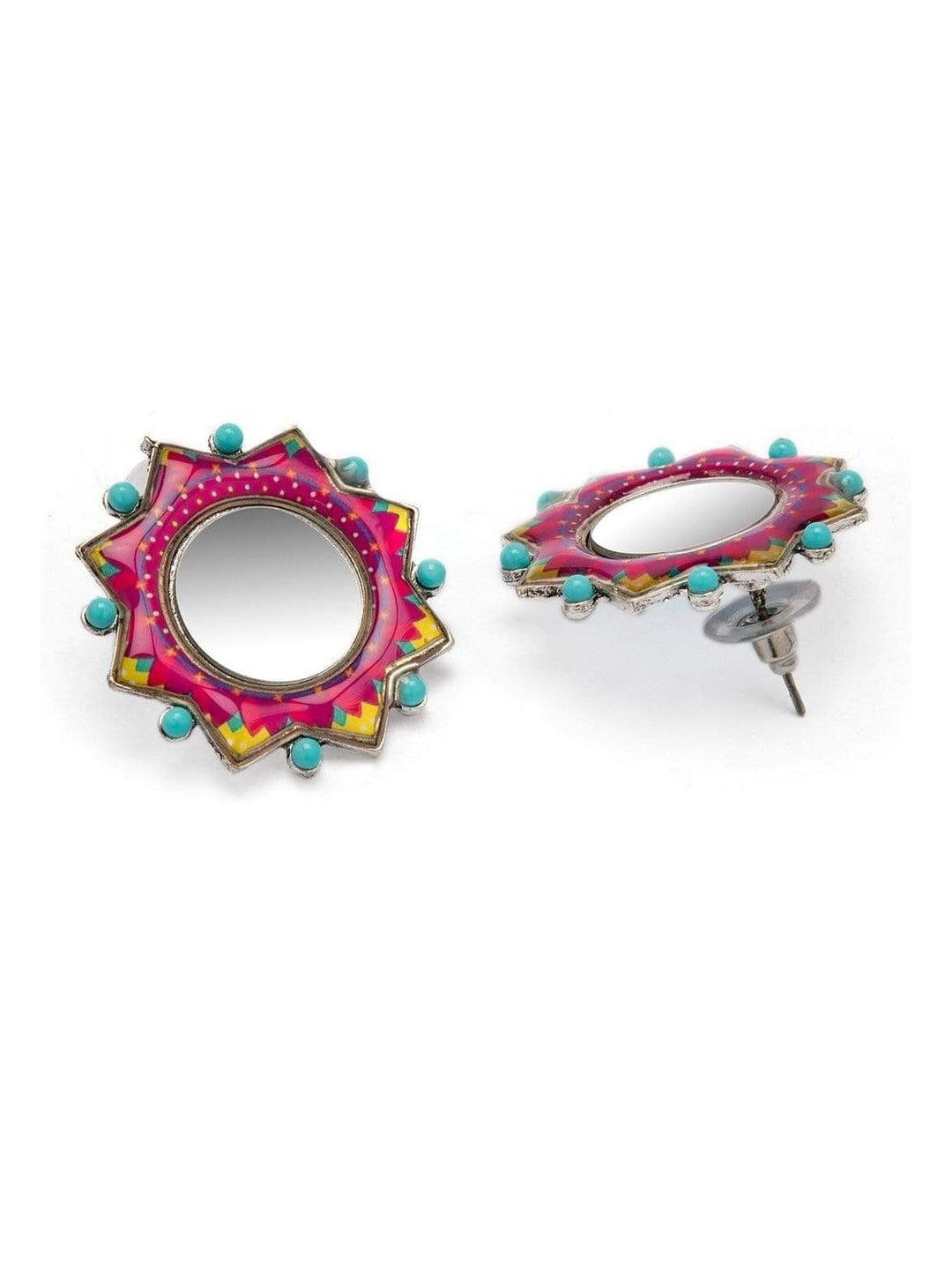 Pink Oxidised Stud Earrings Pack of 2 Multicolor