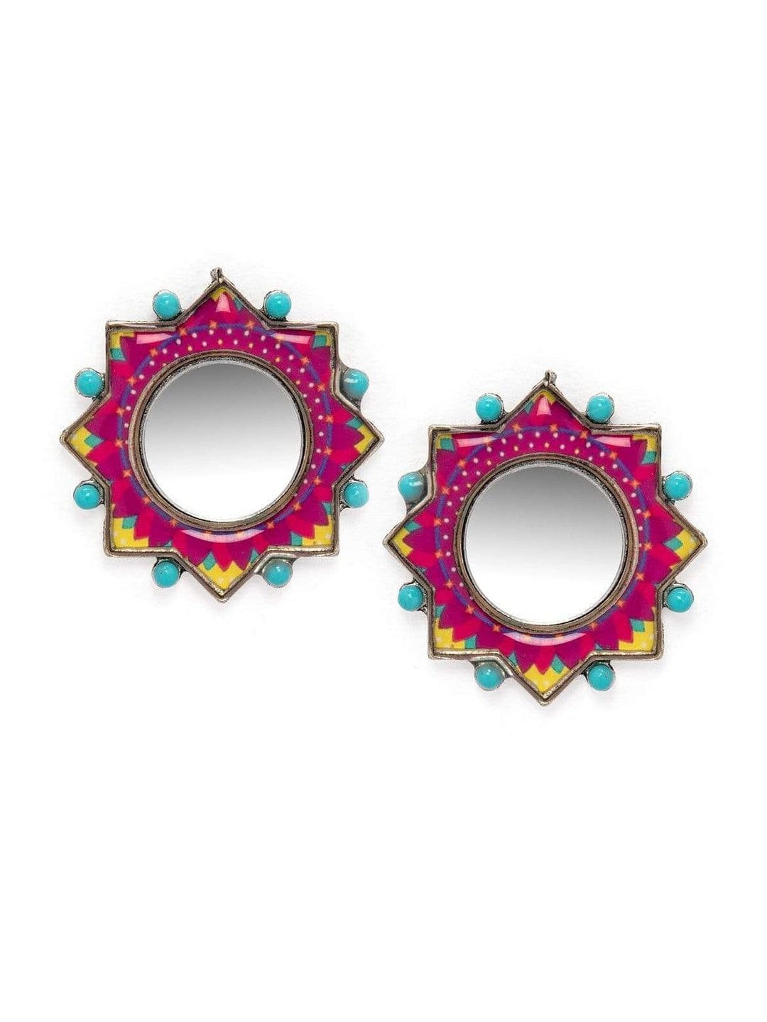 Pink Oxidised Stud Earrings Pack of 2 Multicolor