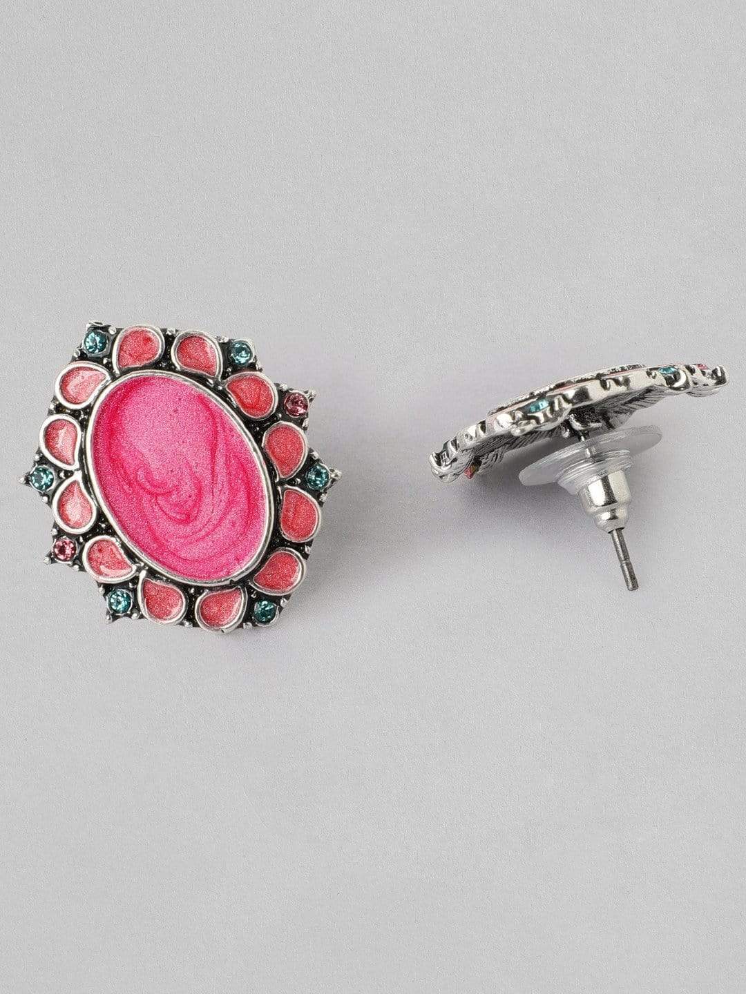 Pink Oxidised Stud Earrings Pack of 2 Multicolor