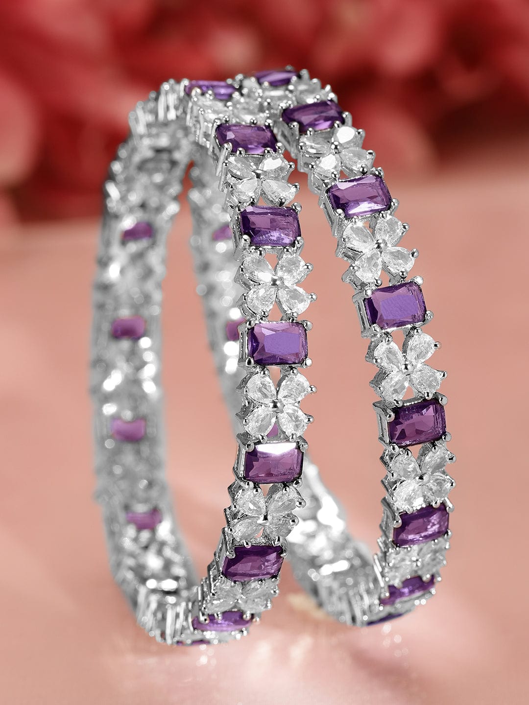 Rubans Set Of 2 Rhodium-Plated Sapphire & CZ Studded Bangles 45810