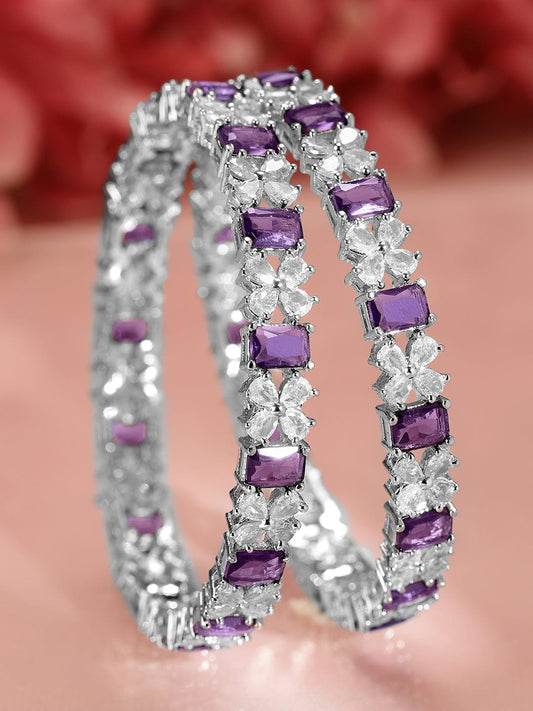 Rubans Set Of 2 Rhodium-Plated Sapphire & CZ Studded Bangles 45810