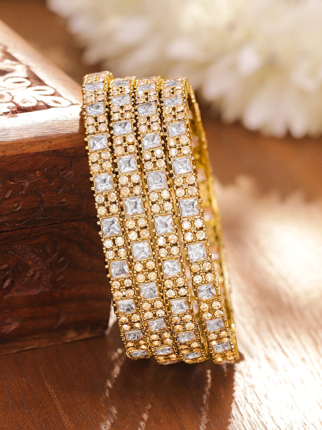 American Diamond Zirconia Bangles Set Of 4 2.8 - Large