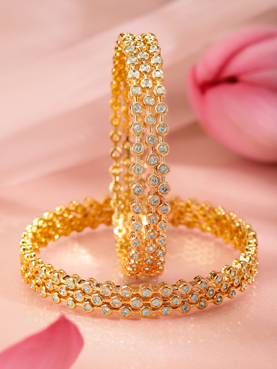 Rubans Set Of 6 22K Gold-Plated Cubic Zirconia Studded Bangles 2.6 - Medium