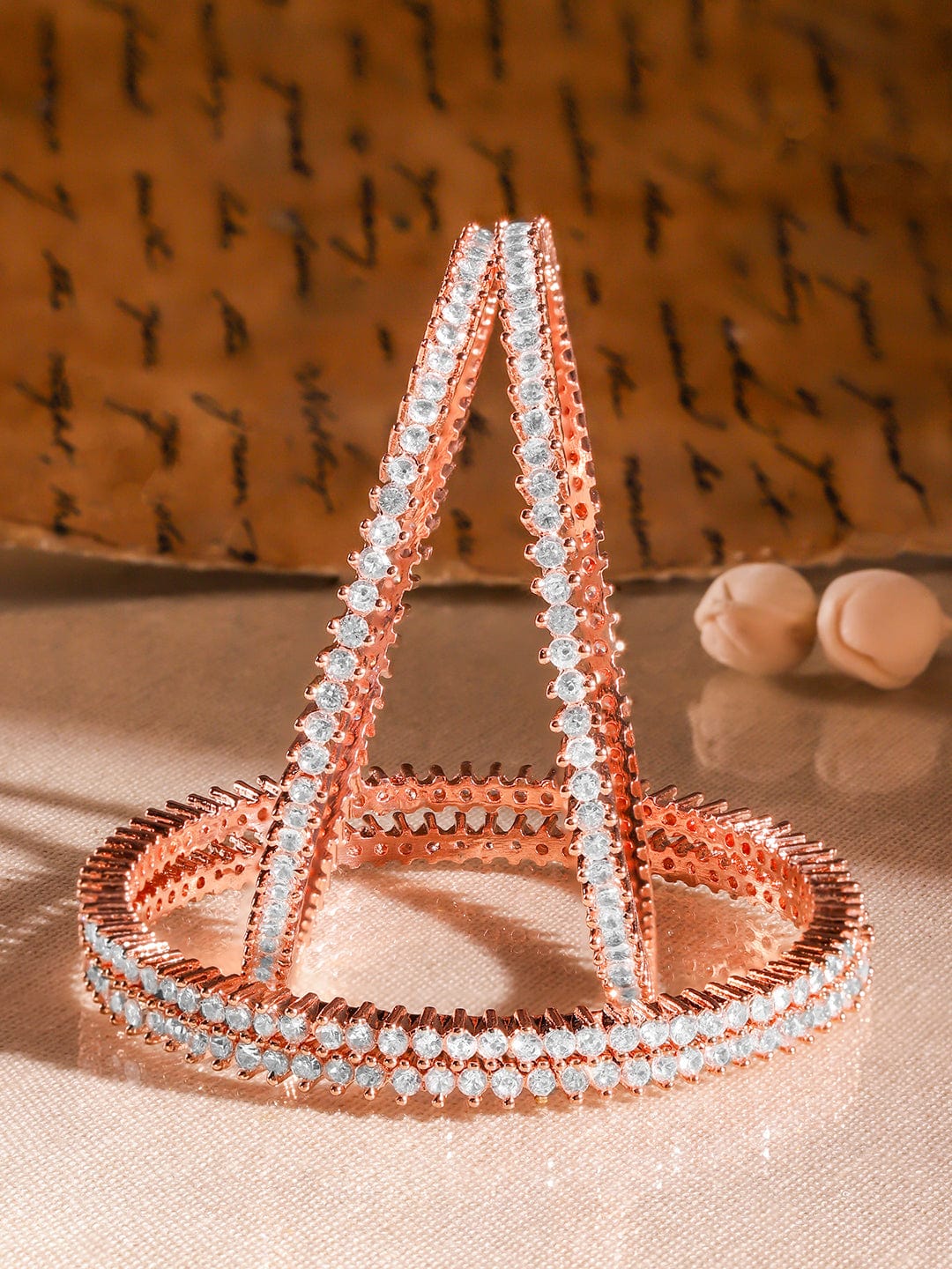 Rubans Set of 4 22K Rose Gold Plated Cubic Zirconia Stone Studded Classics Bangles 2.6 - Medium