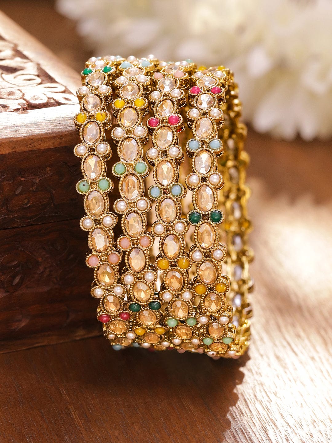 Multicolor Beaded Bangles Set Of 4 2.4 - Small