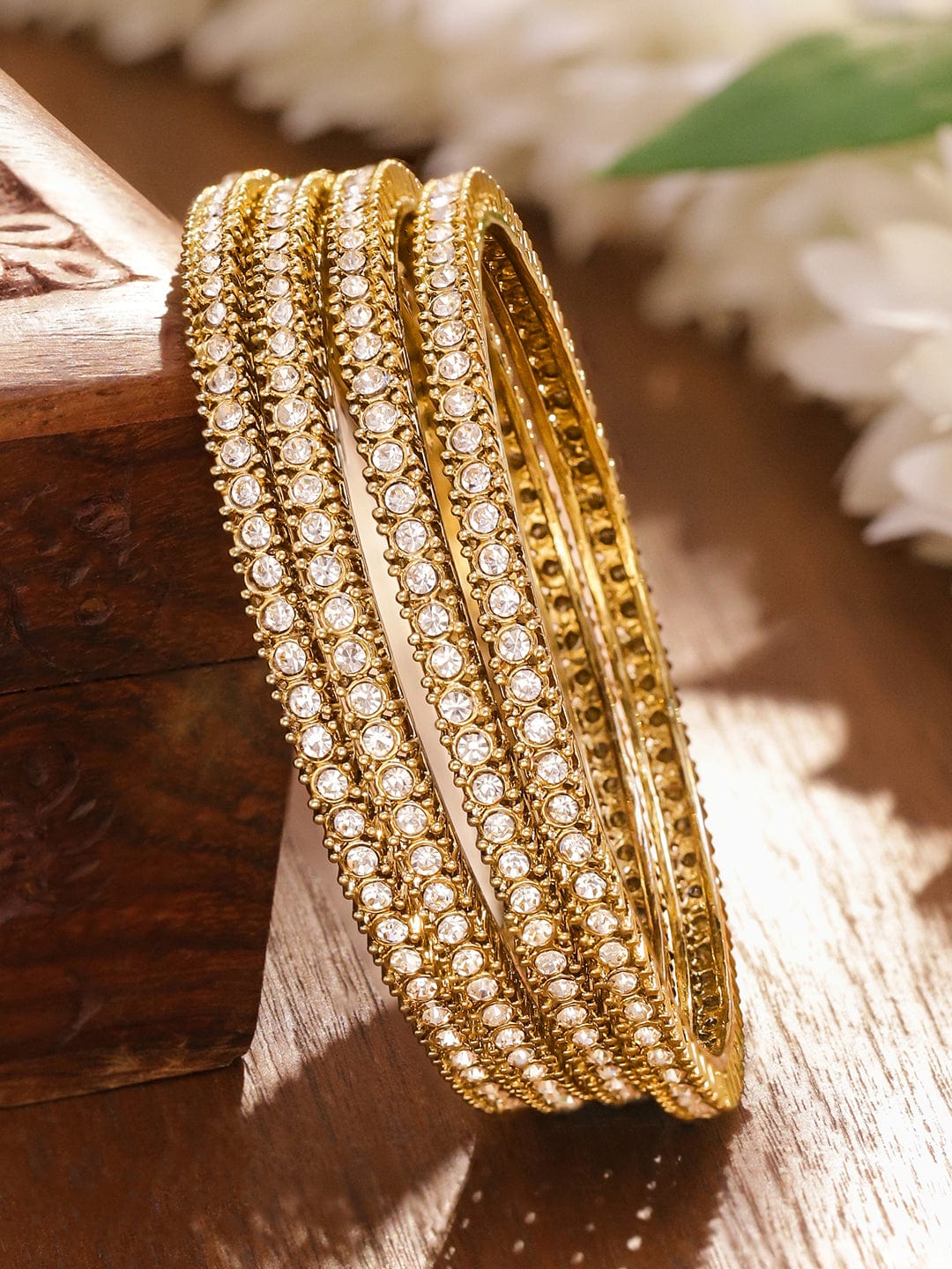 American Diamond  Zirconia Gold Bangles Set Of 4 2.4 - Small