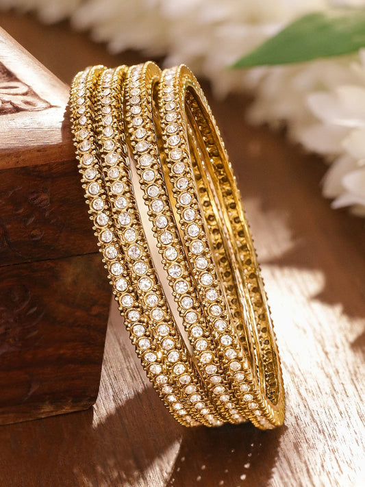 American Diamond  Zirconia Gold Bangles Set Of 4 2.4 - Small