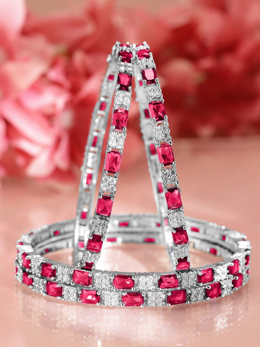 Captivating Reds American Diamond Zirconia Bangles 2.8 - Large