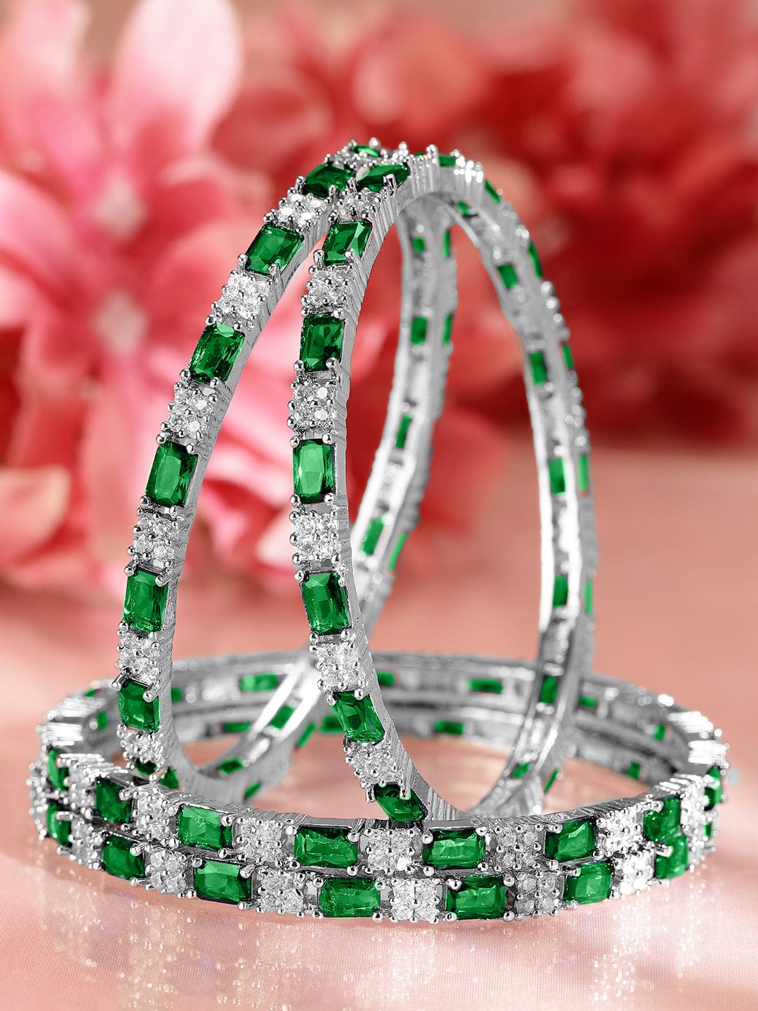 Rubans Set Of 4 Rhodium-Plated CZ Studded Bangles 45749