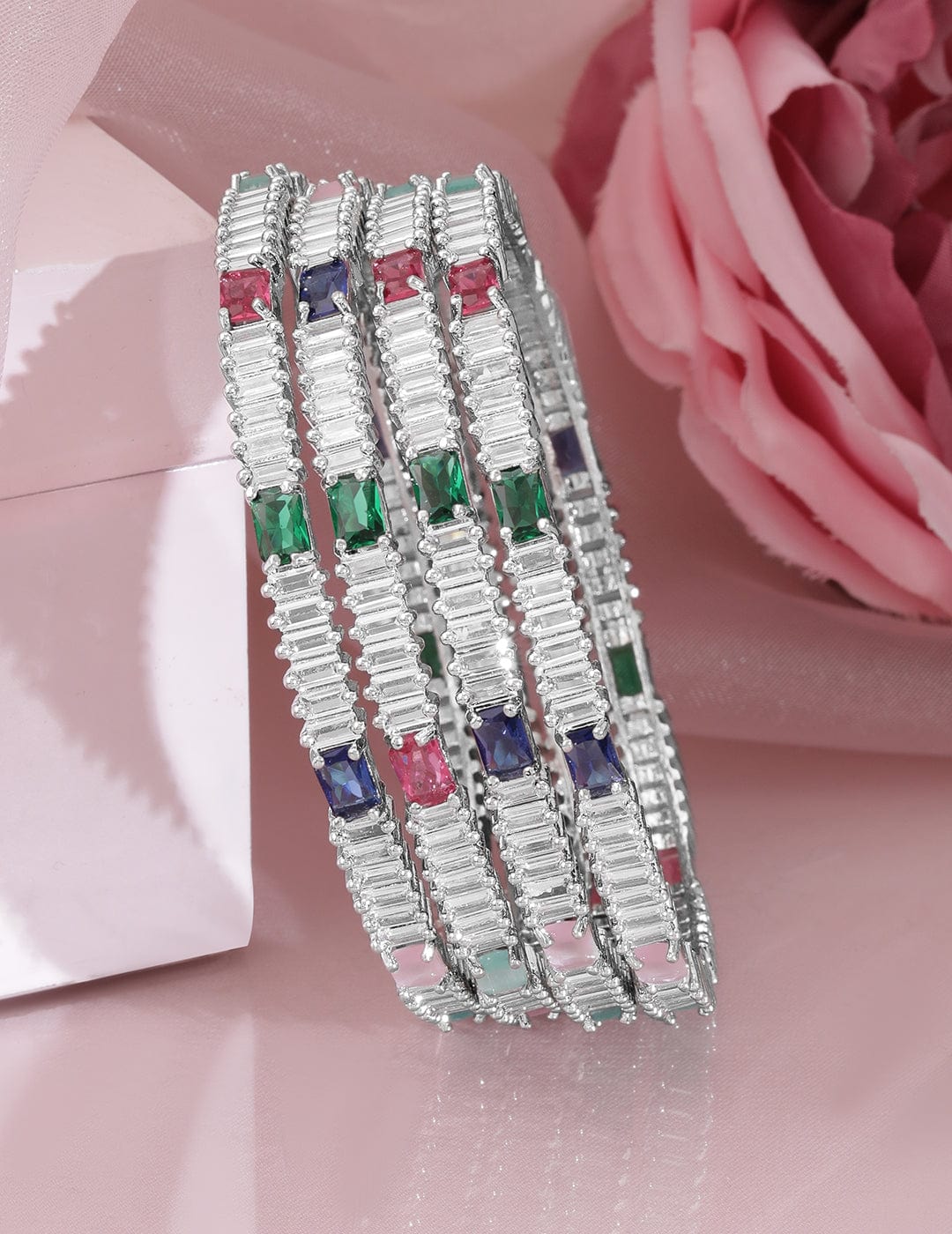 Chic Multicolour American Diamond Bangles 2.8 - Large