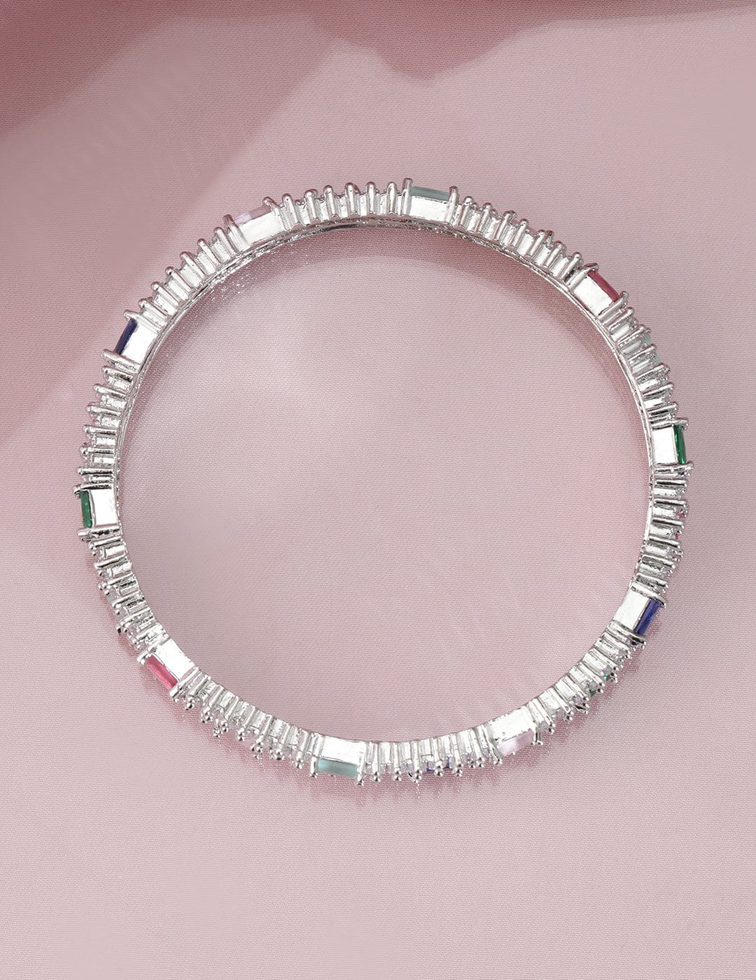 Rubans Set of 4 Rhodium-Plated Multicolor AD and Cubic Zirconia Studded Premium Bangles 2.6 - Medium
