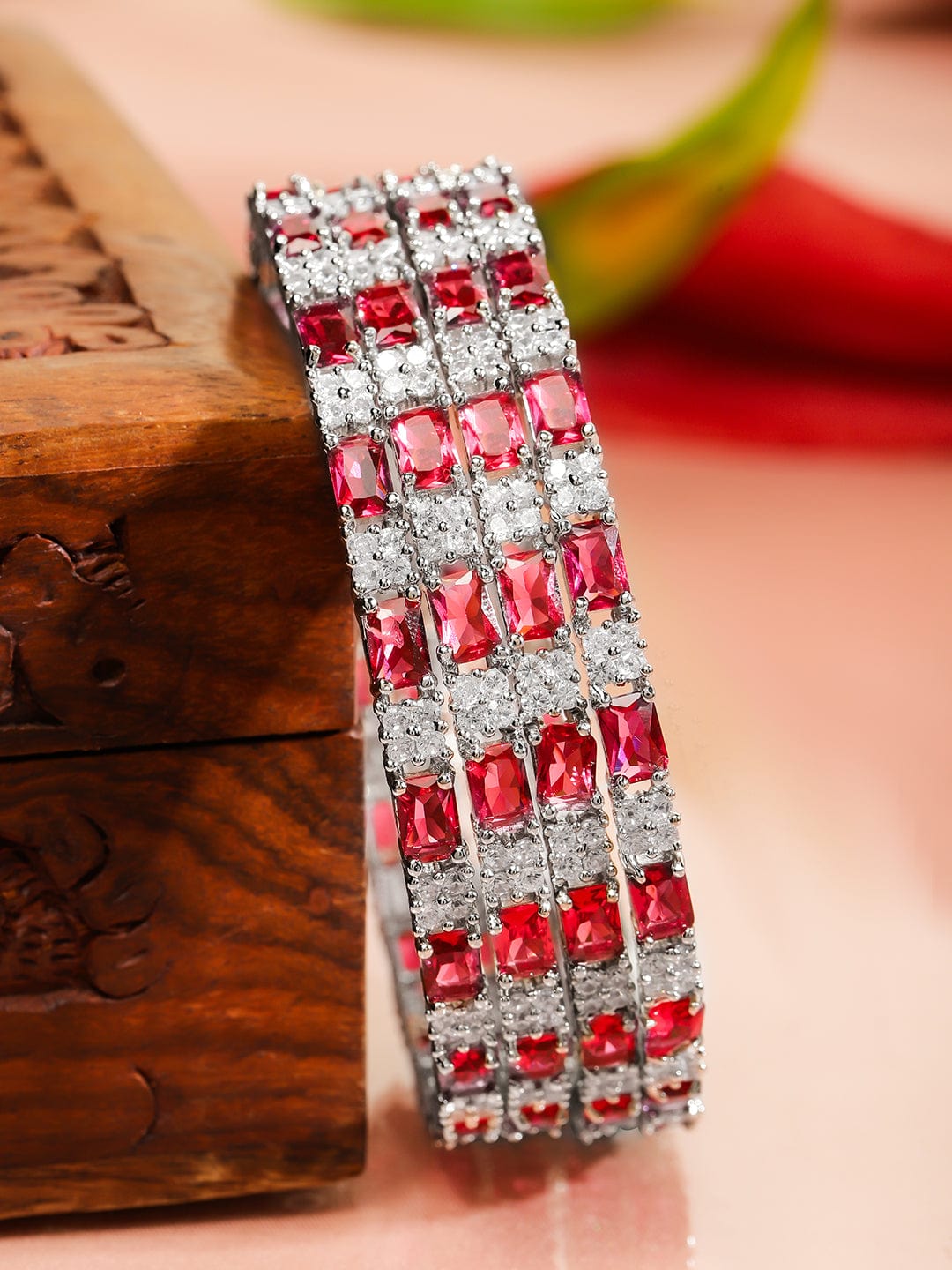 Captivating Reds American Diamond Zirconia Bangles 2.8 - Large