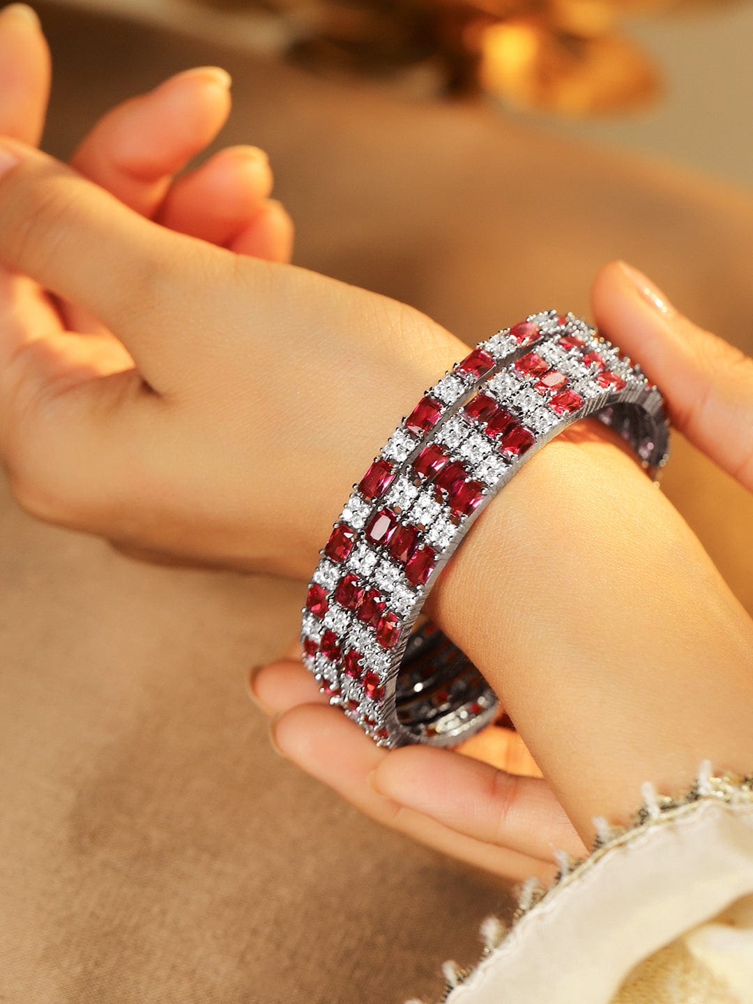 Captivating Reds American Diamond Zirconia Bangles 2.6 - Medium