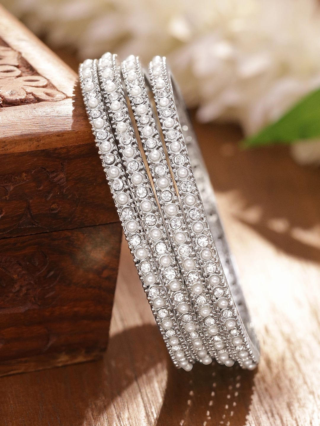 American Diamond  Zirconia White Bangles Set Of 4 2.6 - Medium
