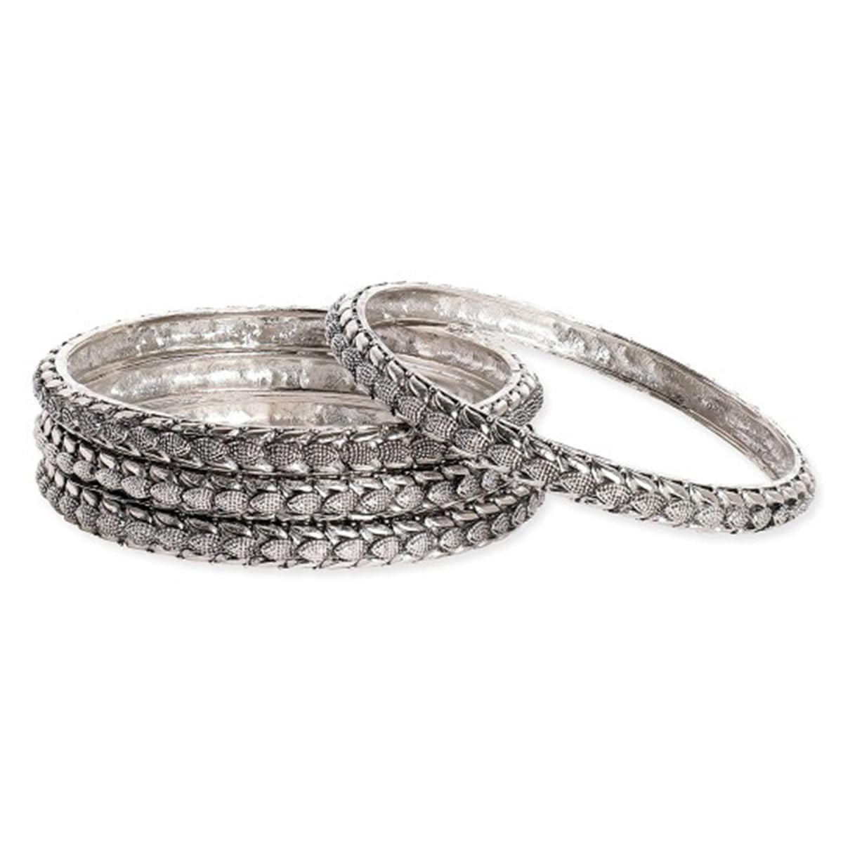 Rubans Set Of 4 Sliver-Plated Brass Artificial Stones-Studded Bangles 45810