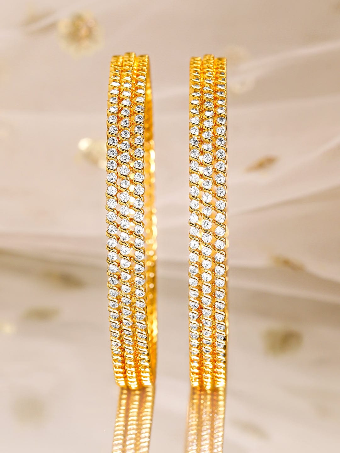 Rubans Set of 6, 22K Gold-Plated Cubic Zirconia Studded Handcrafted Premium Bangles 2.6 - Medium