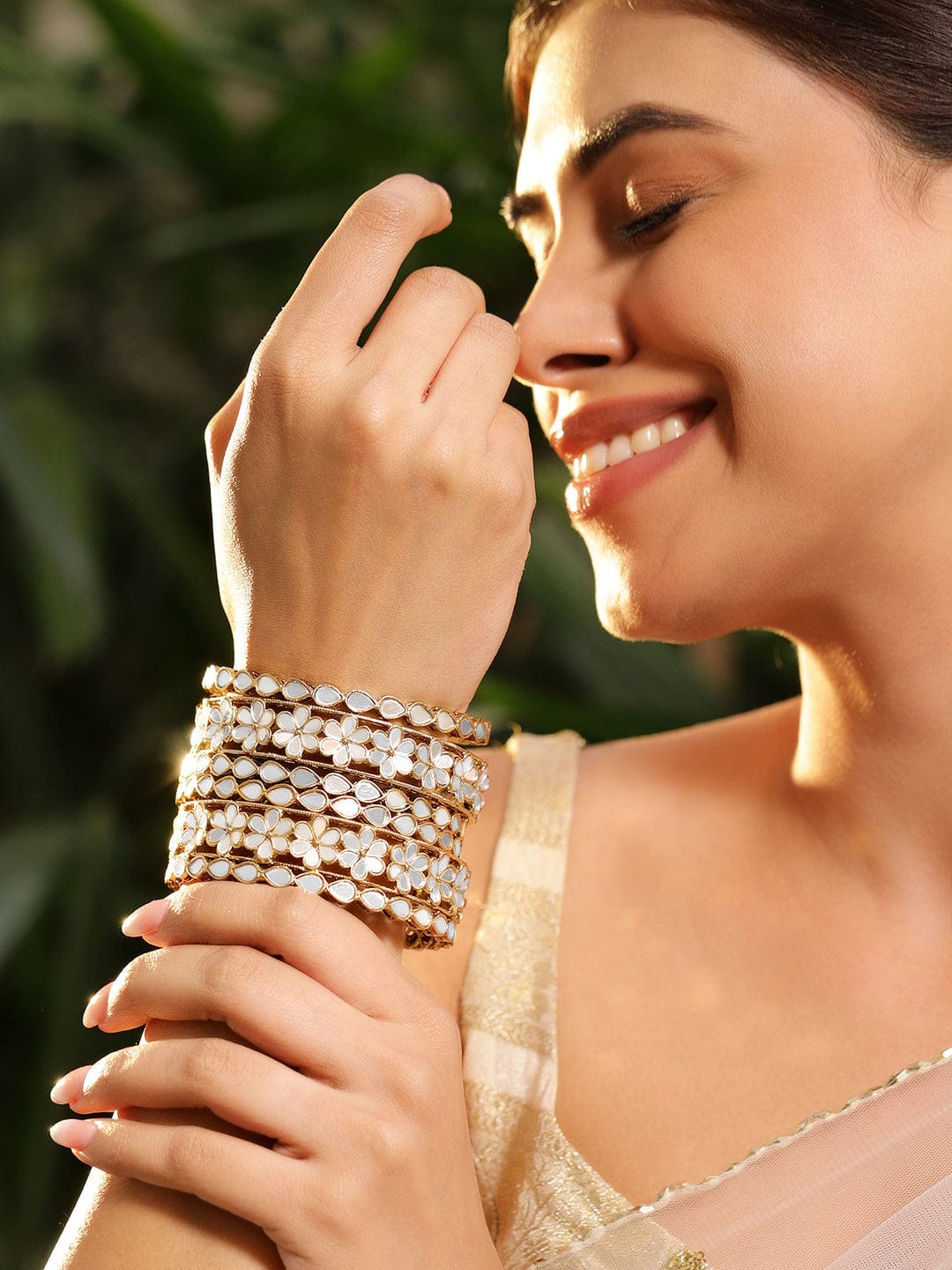 Rubans Set of 6 22K Gold-Plated Mirror Studded Handcrafted Traditional Bangles 2.4 - Small