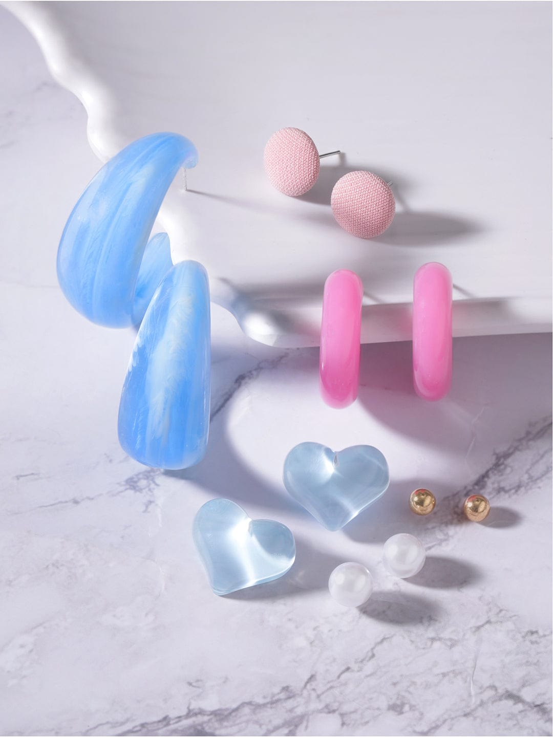 【Rubans】 Set of 6 Multicolored Pink & Blue Earrings｜ピンク＆ブルー マルチカラー イヤリング 6組セット