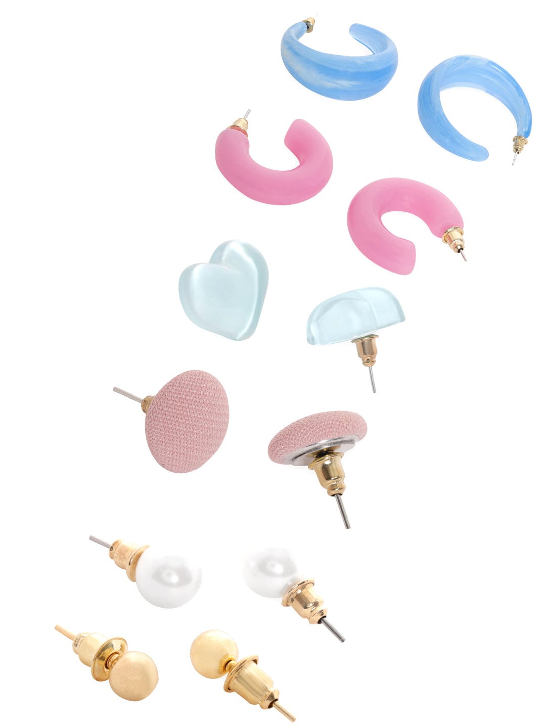 【Rubans】 Set of 6 Multicolored Pink & Blue Earrings｜ピンク＆ブルー マルチカラー イヤリング 6組セット