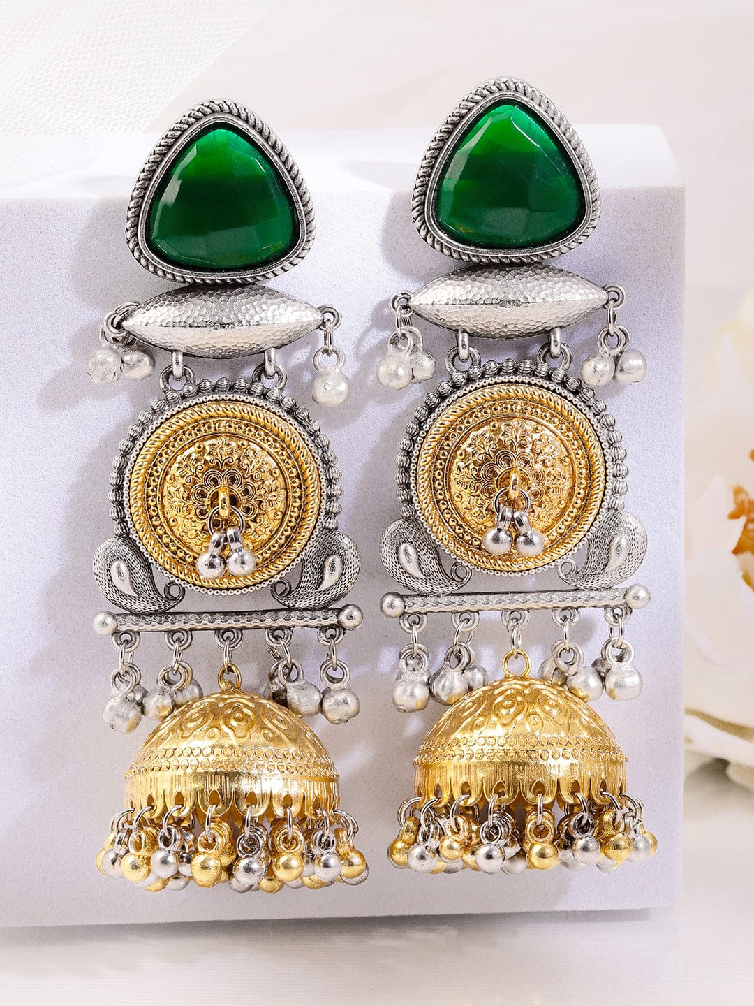 Emerald Grace Oxidised Charm Jhumka フリーサイズ