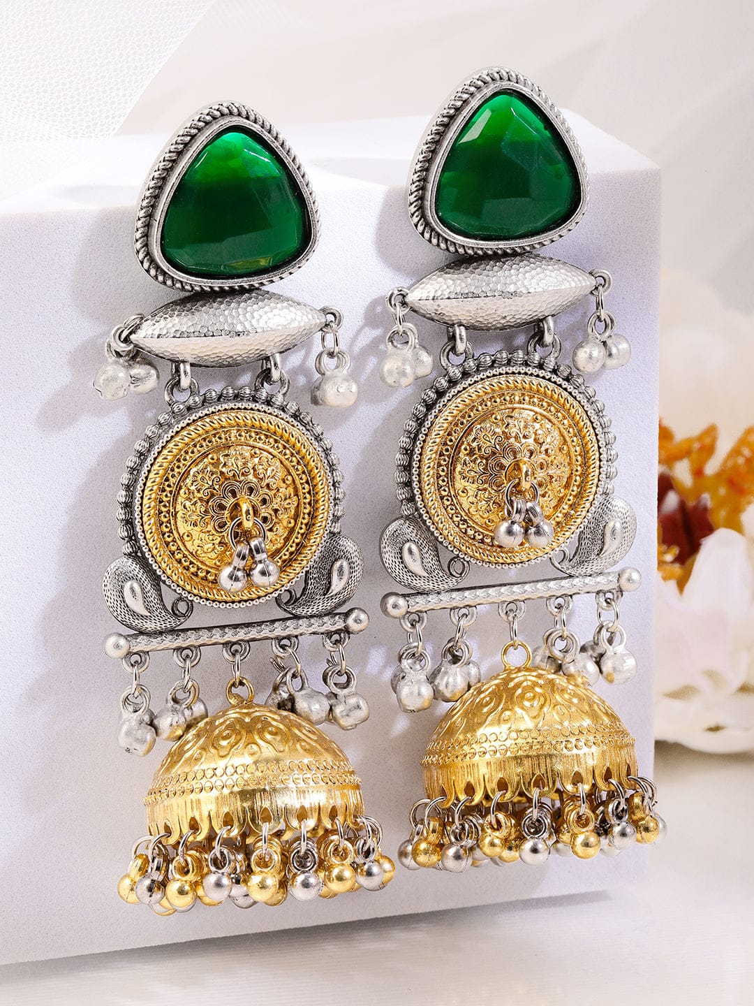 Emerald Grace Oxidised Charm Jhumka フリーサイズ