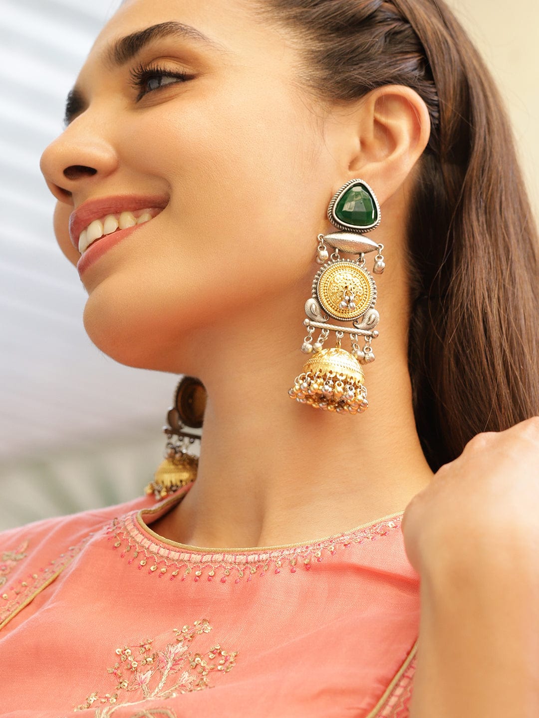 Emerald Grace Oxidised Charm Jhumka フリーサイズ