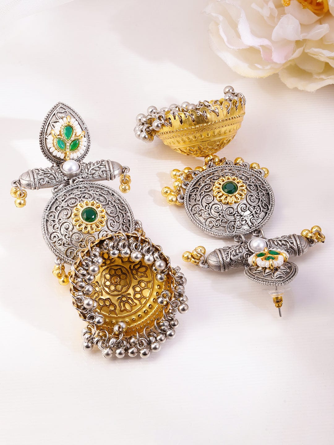 Emerald Glory Oxidised Jhumka Earrings フリーサイズ
