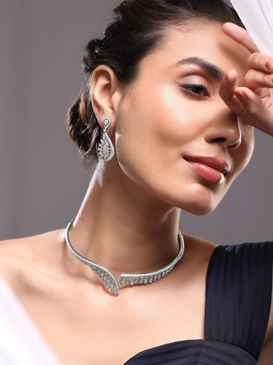 American Diamond Zirconia Leaf Cluster Choker Set フリーサイズ