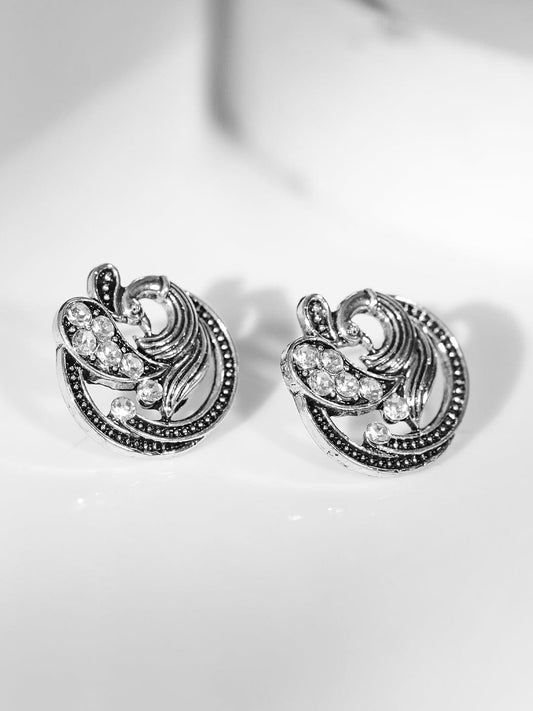 【Rubans】 Silver-Plated American Diamond Studded Peacock Shaped Studs Earrings｜シルバーメッキ アメリカンダイヤモンド ピーコック スタッドイヤリング