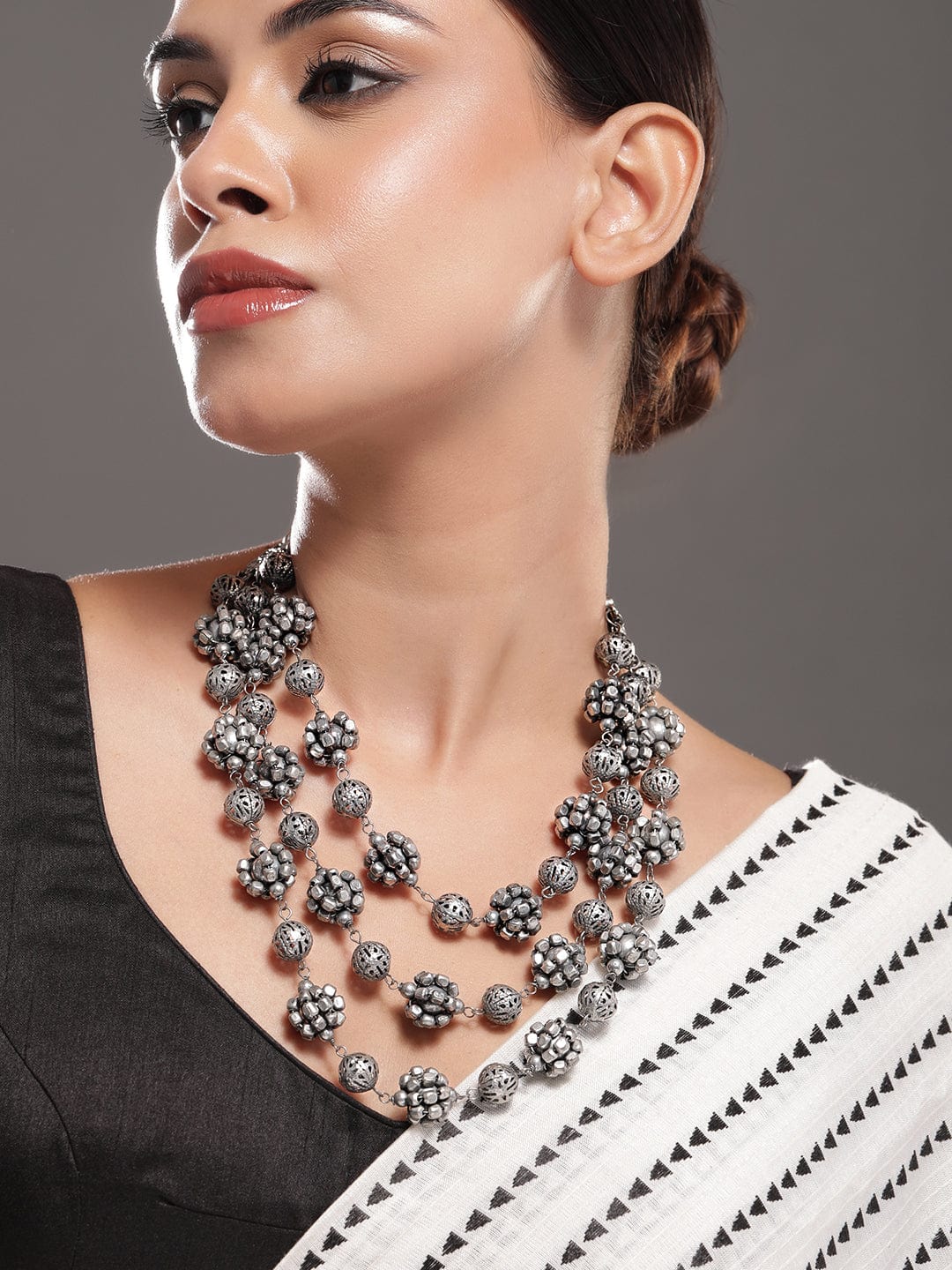 Tribal Aura Oxidised Statement Necklace Silver
