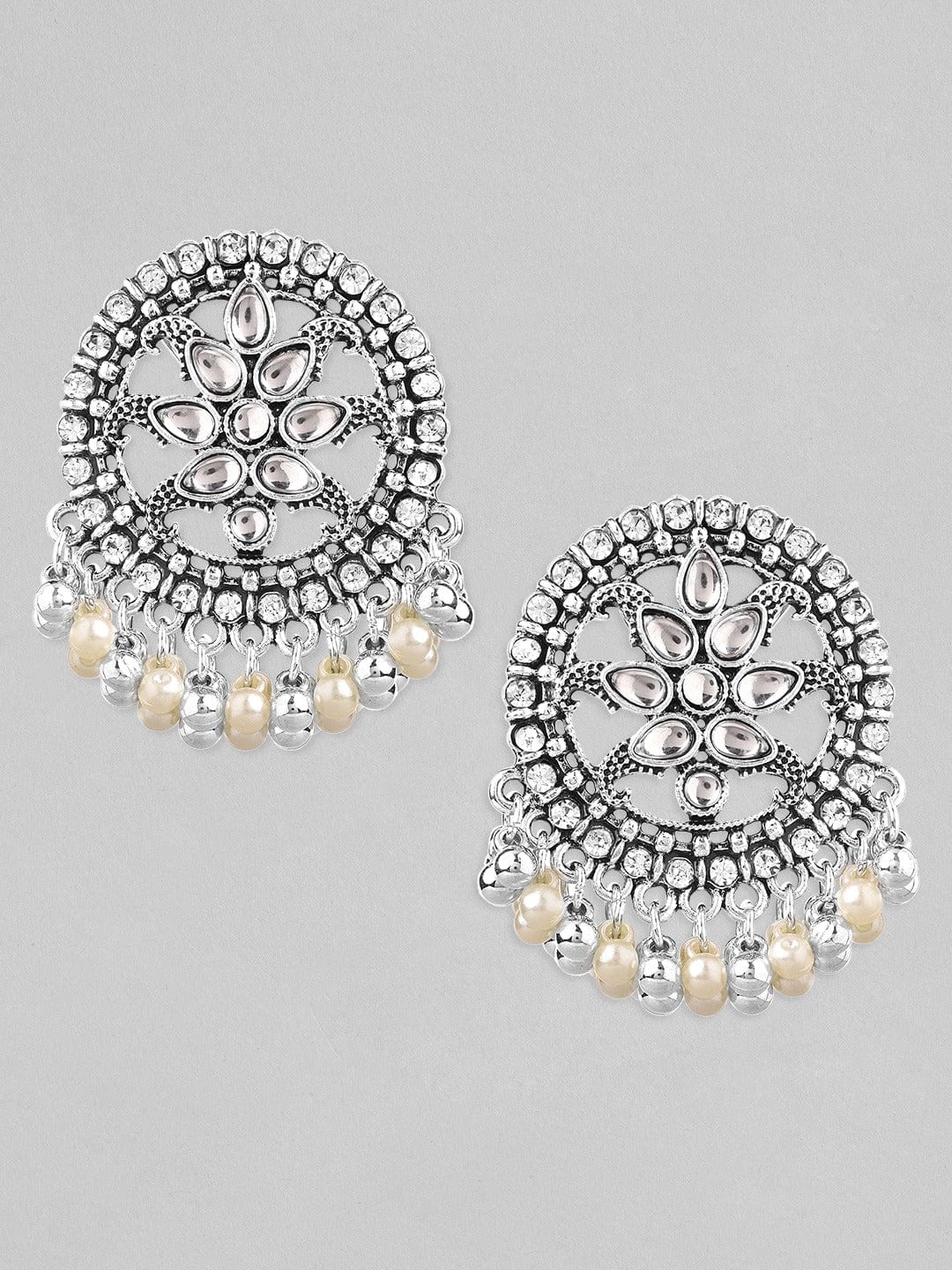 【Rubans】 Silver-Plated & Beige Oxidised Contemporary Stud Earrings｜シルバーメッキ＆ベージュ オキシダイズド コンテンポラリー スタッドイヤリング