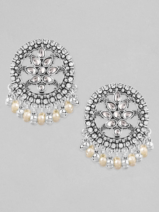 【Rubans】 Silver-Plated & Beige Oxidised Contemporary Stud Earrings｜シルバーメッキ＆ベージュ オキシダイズド コンテンポラリー スタッドイヤリング
