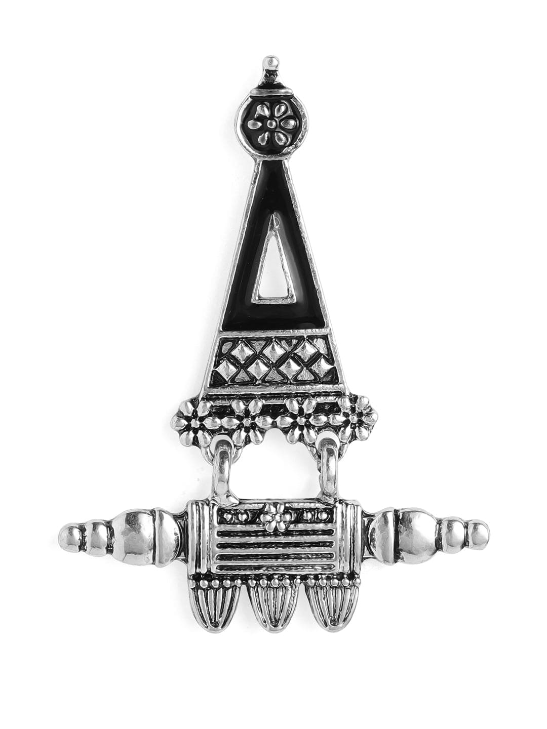 Rubans Silver-Plated Black Enamel Handpainted Triangular Drop Earrings Silver