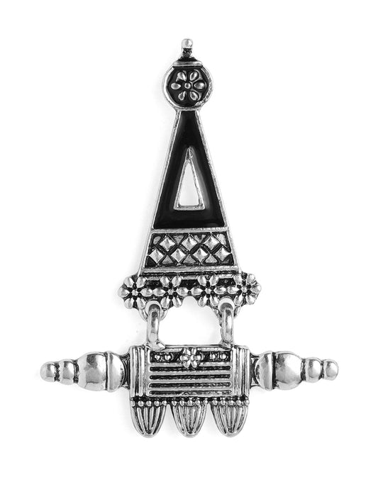 Rubans Silver-Plated Black Enamel Handpainted Triangular Drop Earrings Silver