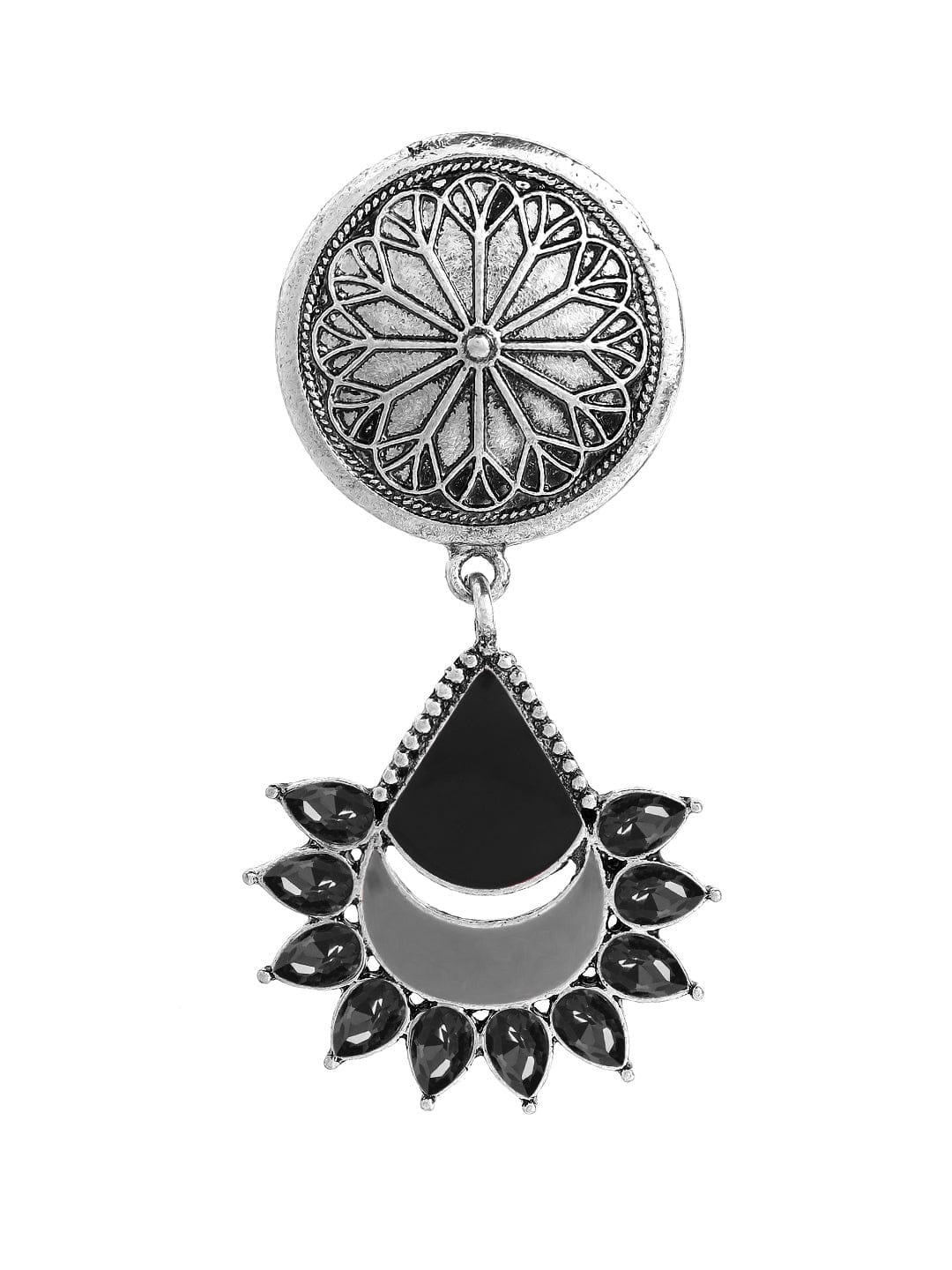【Rubans】 Silver-Plated Black Geometric Drop Earrings｜シルバーメッキ ブラック ジオメトリック ドロップイヤリング