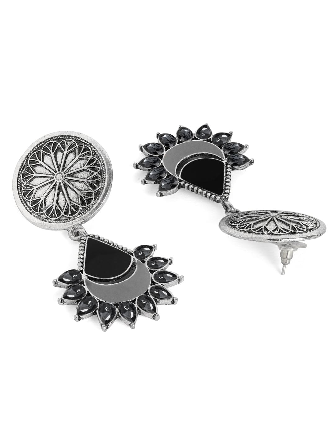 【Rubans】 Silver-Plated Black Geometric Drop Earrings｜シルバーメッキ ブラック ジオメトリック ドロップイヤリング