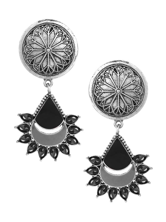 【Rubans】 Silver-Plated Black Geometric Drop Earrings｜シルバーメッキ ブラック ジオメトリック ドロップイヤリング