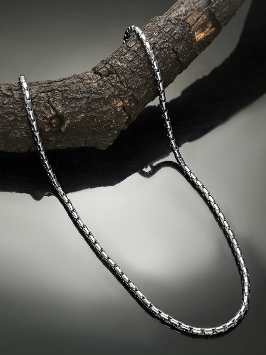 【Rubans】 Silver-Plated Box Chain Necklace for Men – Sturdy & Bold Statement Piece｜シルバーメッキ ボックスチェーン ネックレス メンズ