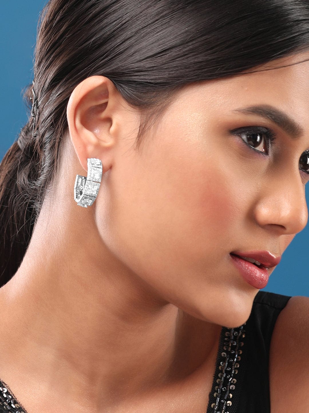 【Rubans】 Crystal Twilight Shine Silver Plated Hoop Earrings｜クリスタル トワイライトシャイン シルバーメッキ フープイヤリング