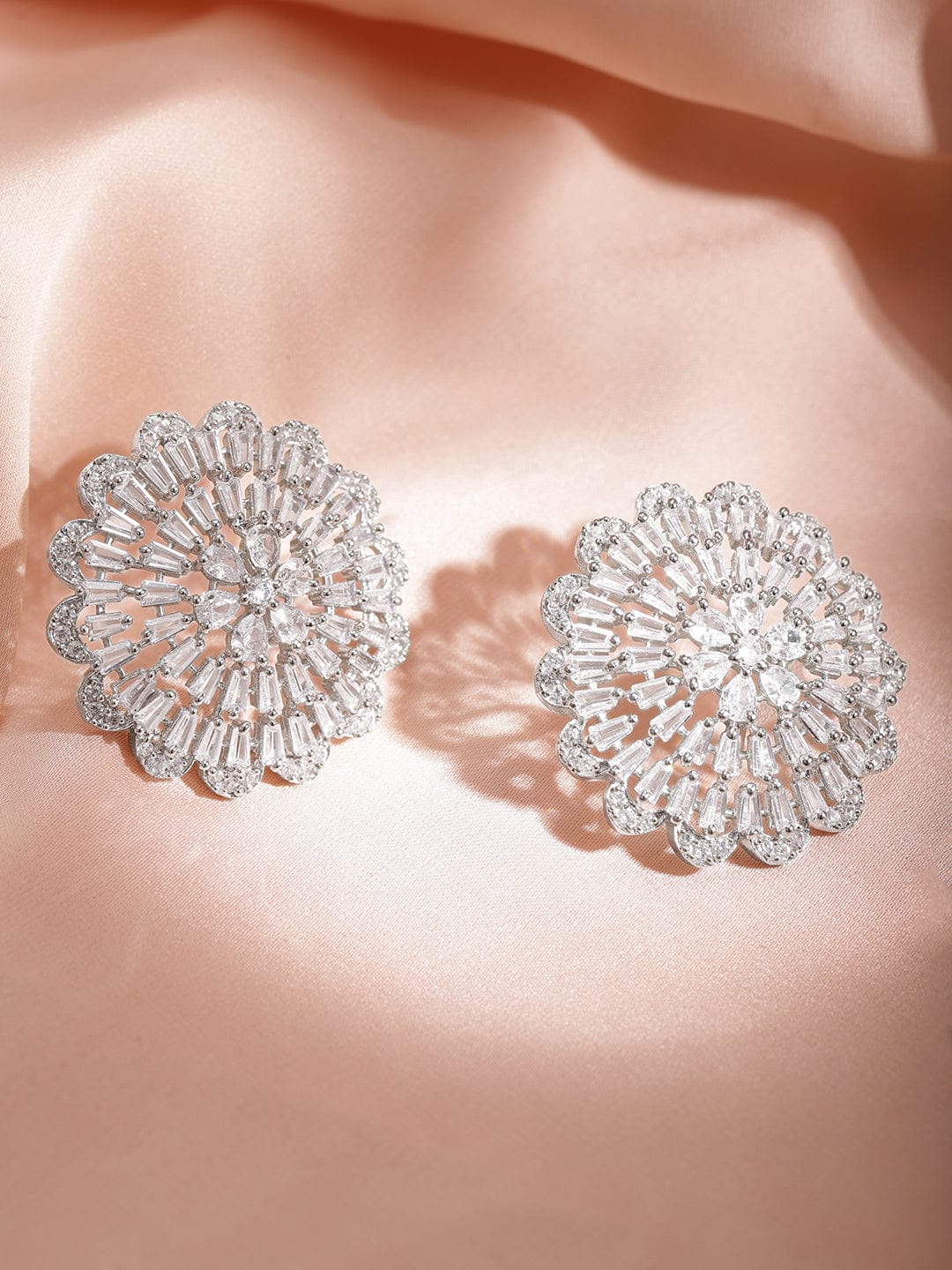 Radiant Aura Floral Statement Studs Silver